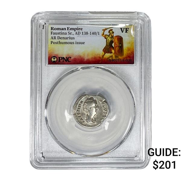 Roman Faustina Sr.,AD 138-140/1 AR Denarius PNC VF