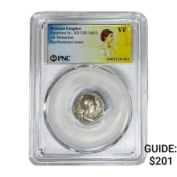 Roman Faustina Sr.,AD 138-140/1 AR Denarius PNC VF