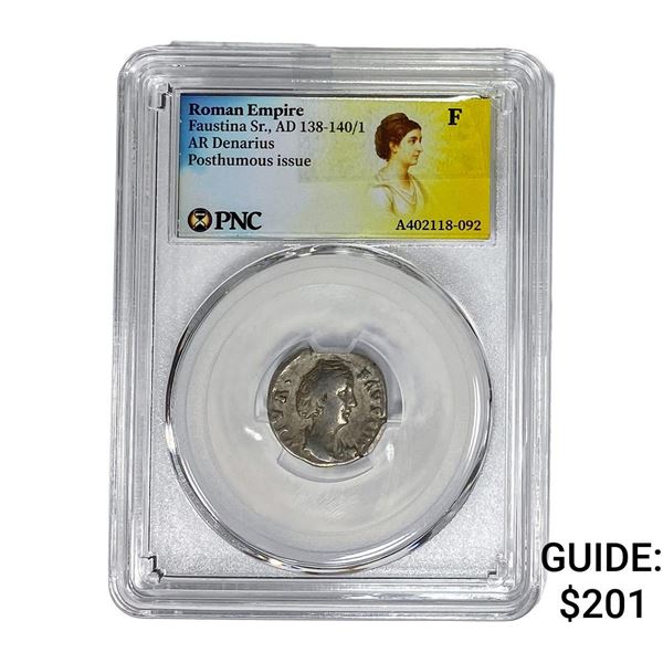 Roman Faustina Sr.,AD 138-140/1 AR Denarius PNC F