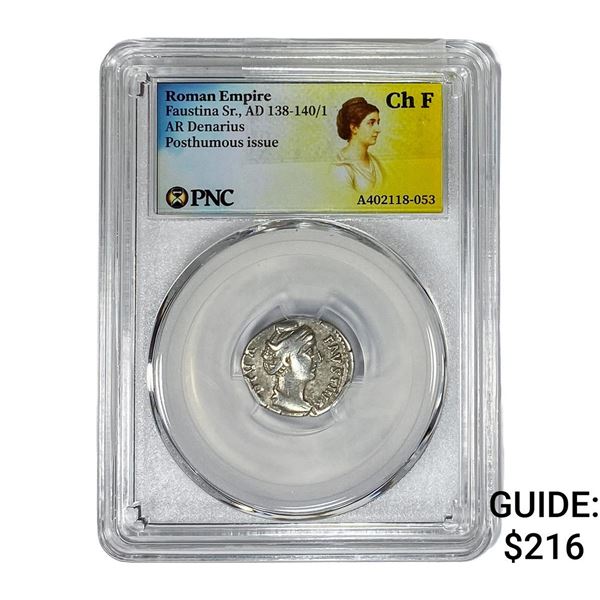 Roman Faustina Sr.,AD 138-140/1 AR Denarius PNC ChF