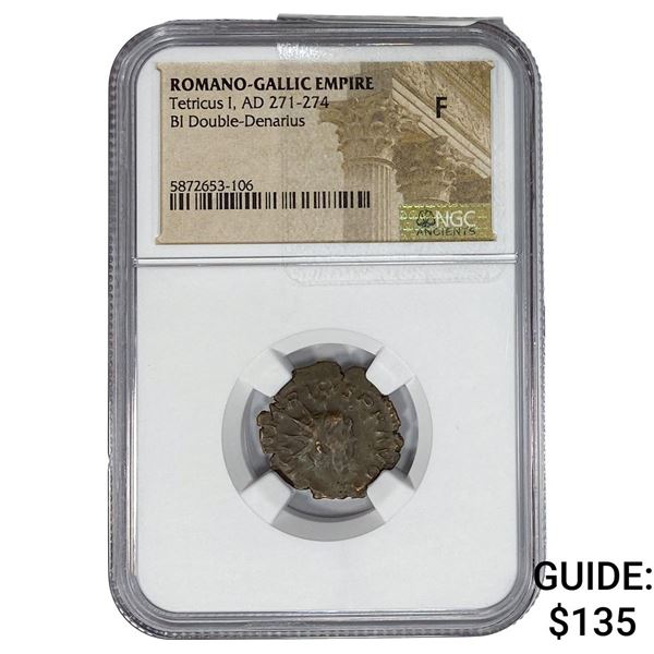 Romano-Gallic TetricusI, AD271-274 BIDbl-Denarius NGC F