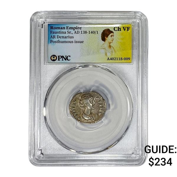 Roman Faustina Sr.,AD 138-140/1 AR Denarius PNC ChVF