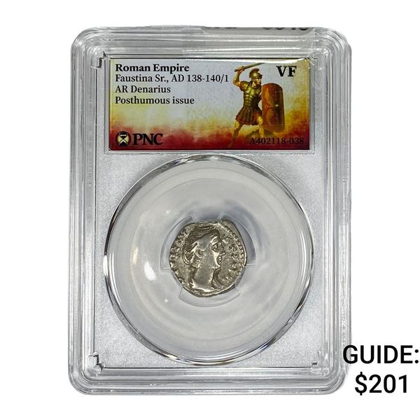 Roman Faustina Sr.,AD 138-140/1 AR Denarius PNC VF