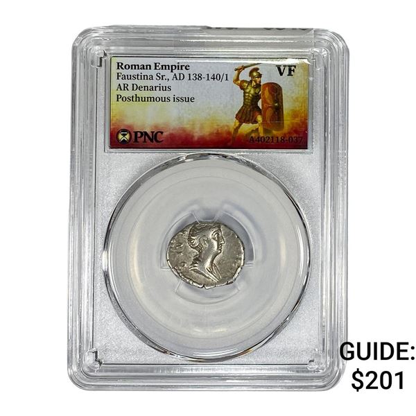 Roman Faustina Sr.,AD 138-140/1 AR Denarius PNC VF