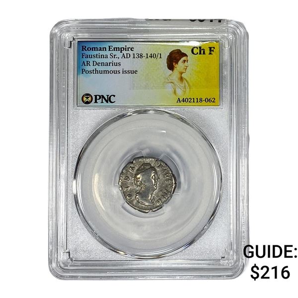 Roman Faustina Sr.,AD 138-140/1 AR Denarius PNC ChF
