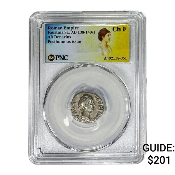 Roman Faustina Sr.,AD 138-140/1 AR Denarius PNC ChF