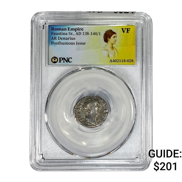 Roman Faustina Sr.,AD 138-140/1 AR Denarius PNC VF