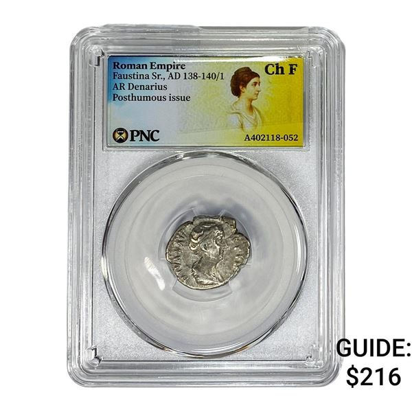 Roman Faustina Sr.,AD 138-140/1 AR Denarius PNC ChF