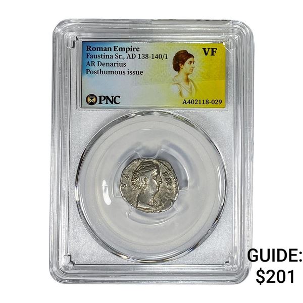 Roman Faustina Sr.,AD 138-140/1 AR Denarius PNC VF