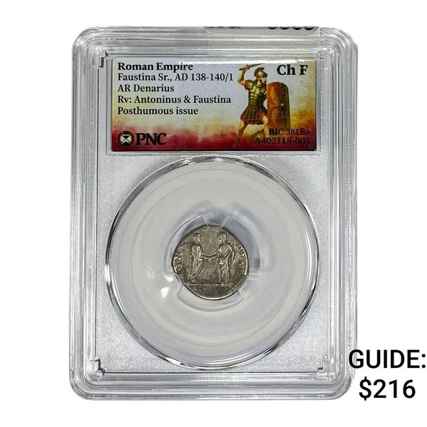 Roman Faustina Sr.,AD 138-140/1 AR Denarius PNC ChF