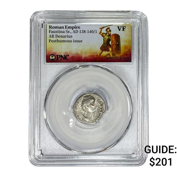 Roman Faustina Sr.,AD 138-140/1 AR Denarius PNC VF