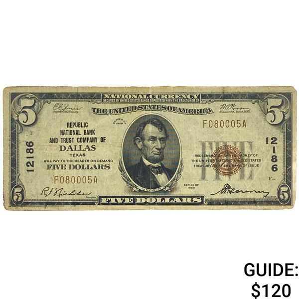 1929 $5 United States Nat. Currency Bank of Dallas 6