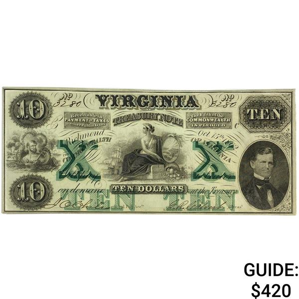1872 $10 State of Virginia Treasury Note