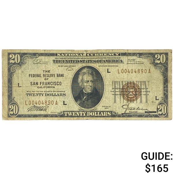 1929 $20 U.S. Federal Reserve Note- San Fransisco 5