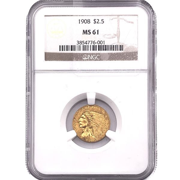1908 $2.50 Gold Quarter Eagle NGC MS61