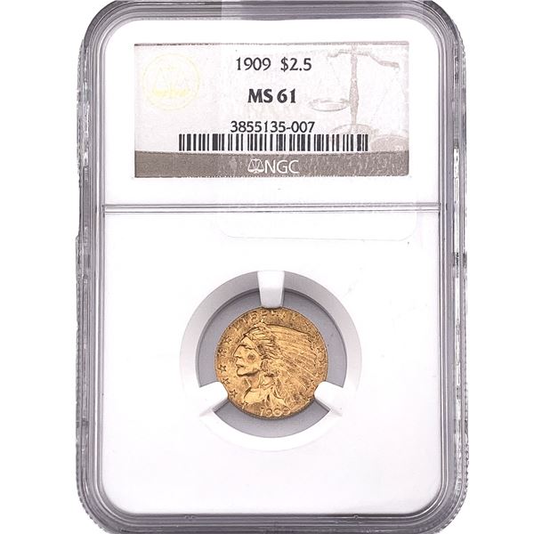 1909 $2.50 Gold Quarter Eagle NGC MS61