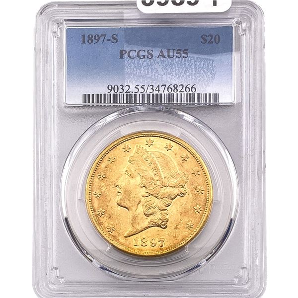 1897-S $20 Gold Double Eagle PCGS AU55