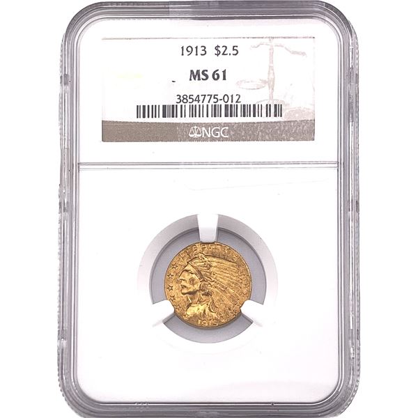1913 $2.50 Gold Quarter Eagle NGC MS61