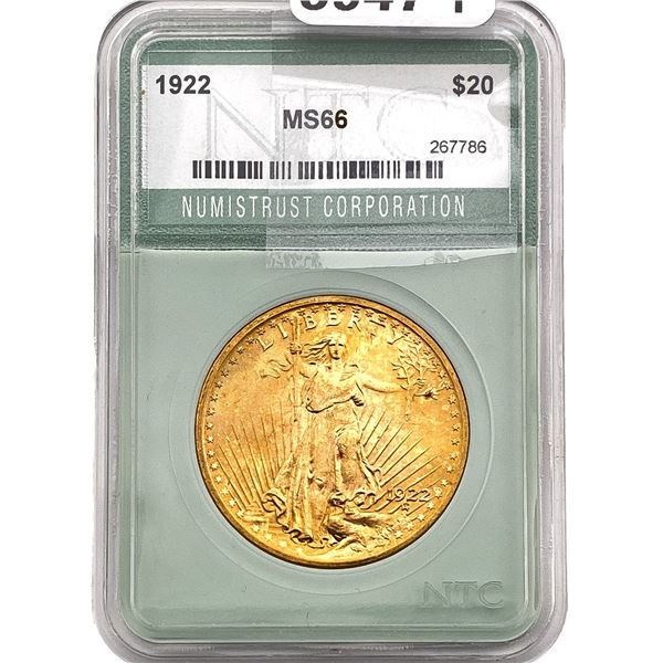 1922 $20 Gold Double Eagle NTC MS66