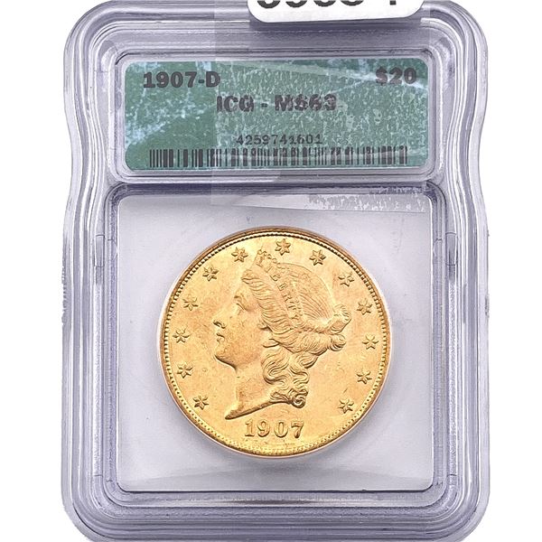 1907-D $20 Gold Double Eagle ICG MS63