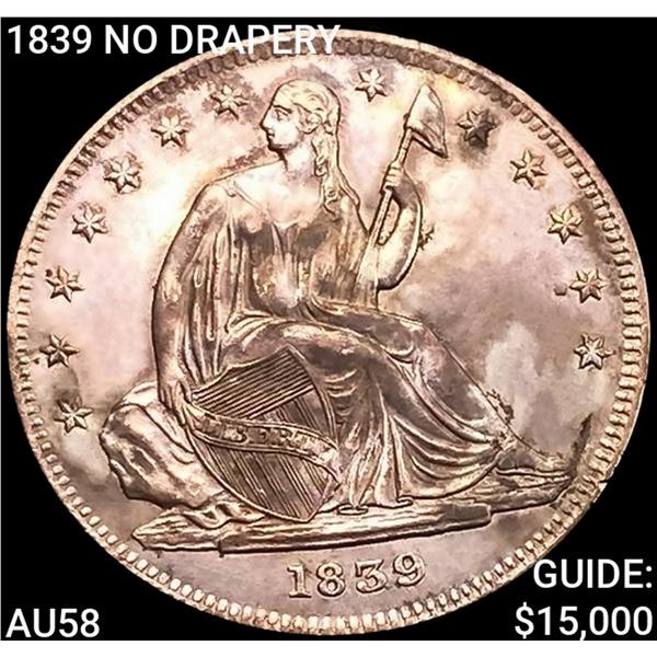 1839 NO DRAPERY Seated Liberty Half Dollar CHOICE AU