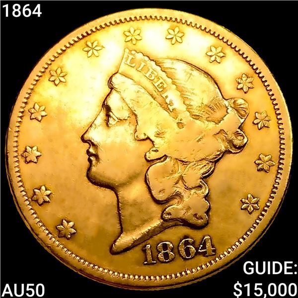 1864 $20 Gold Double Eagle CLOSELY UNCIRCULATED