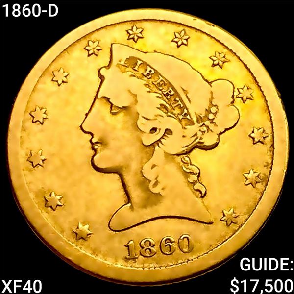 1860-D $5 Gold Half Eagle NEARLY UNCIRCULATED