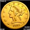 Image 1 : 1860-D $5 Gold Half Eagle NEARLY UNCIRCULATED