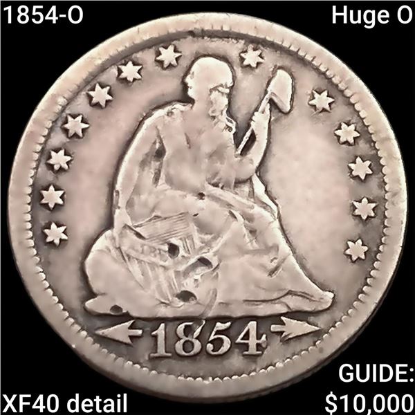 1854-O Huge O Seated Liberty Quarter NEARLY UNCIRCULATED