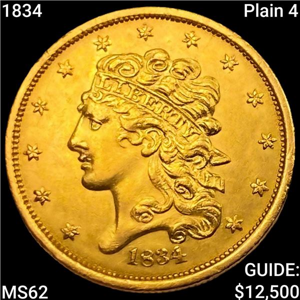 1834 Plain 4 $5 Gold Half Eagle UNCIRCULATED