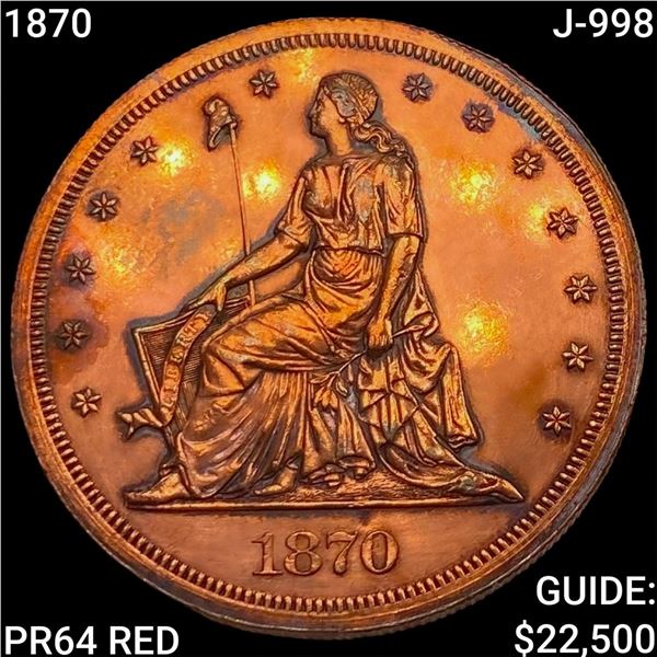 1870 J-998 Copper One Dollar Pattern Pf GEM PROOF