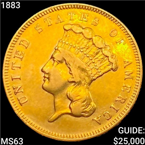 1883 $3 Gold Piece CHOICE BU