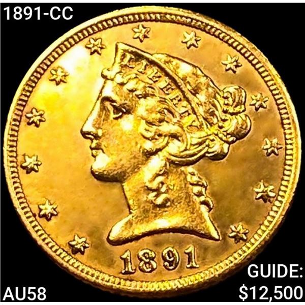1891-CC $5 Gold Half Eagle CHOICE AU