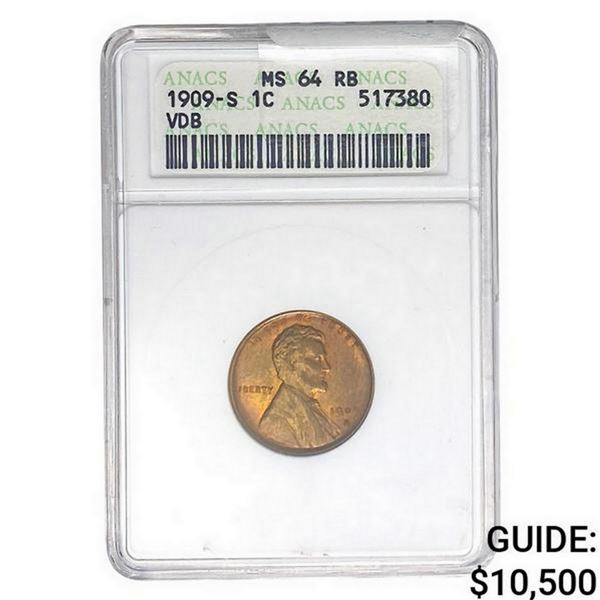 1909-S Wheat Cent ANACS MS64 RB