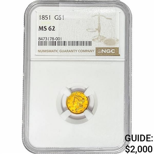 1851 Rare Gold Dollar NGC MS62