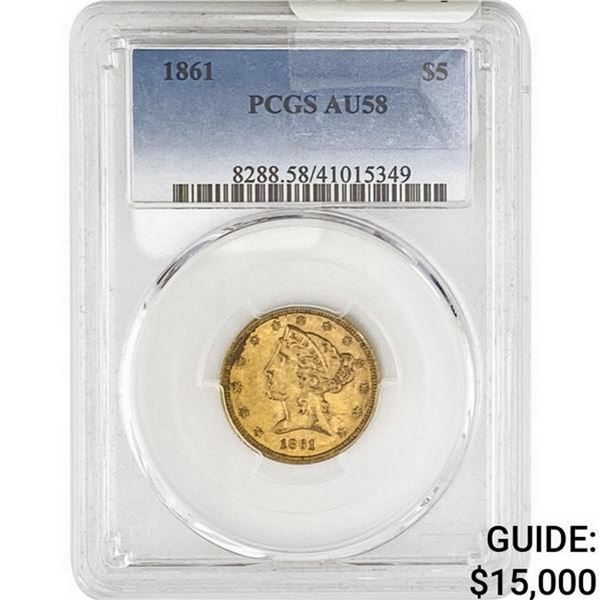 1861 $5 Gold Half Eagle PCGS AU58