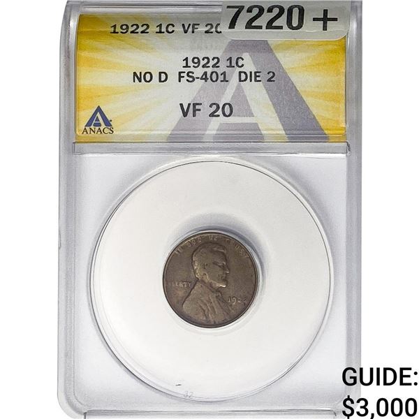 1922 Wheat Cent ANACS VF20