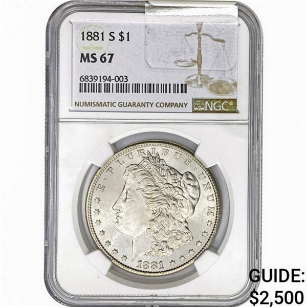 1881-S Morgan Silver Dollar NGC MS67