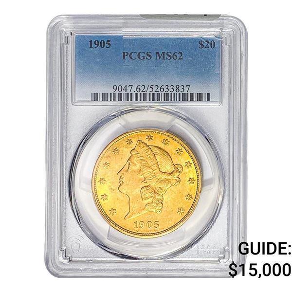 1905 $20 Gold Double Eagle PCGS MS62