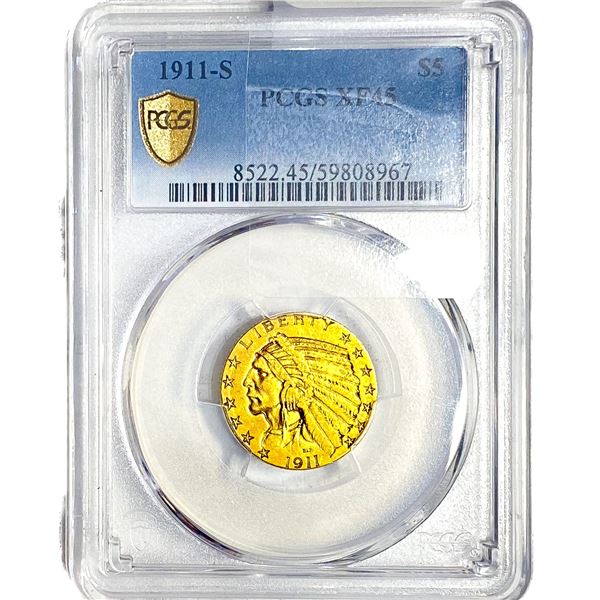 1911-S $5 Gold Half Eagle PCGS XF45