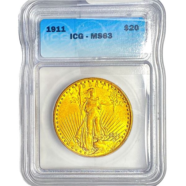 1911 $20 Gold Double Eagle ICG MS63