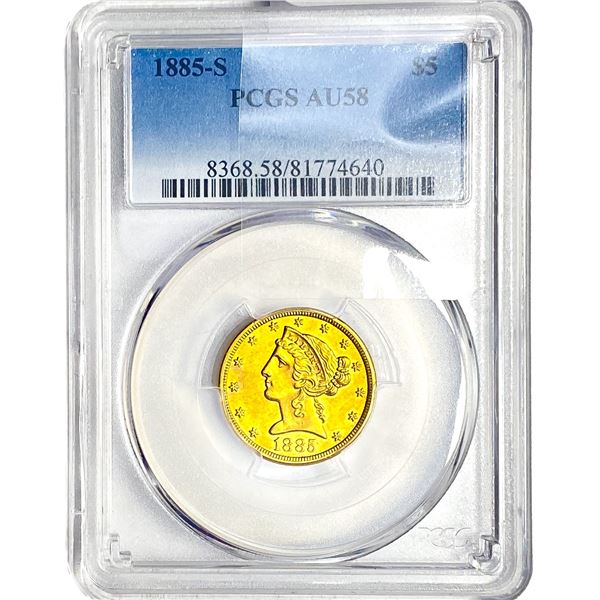 1885-S $5 Gold Half Eagle PCGS AU58
