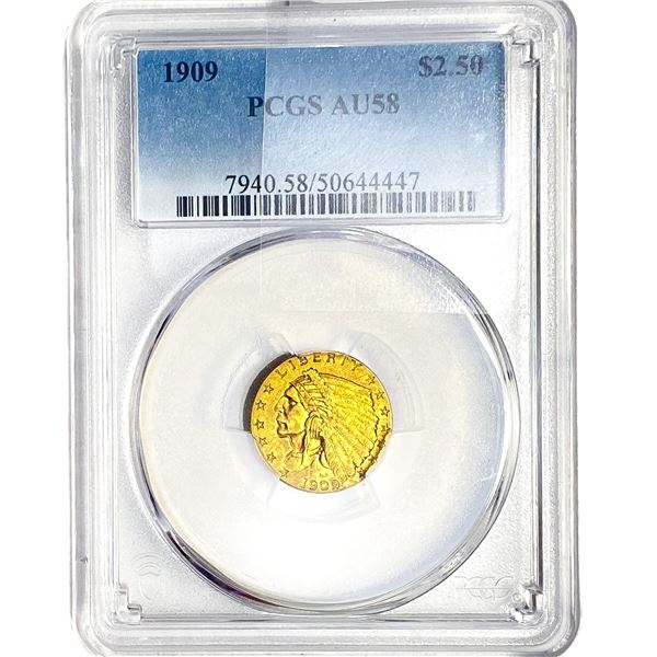 1909 $2.50 Gold Quarter Eagle PCGS AU58