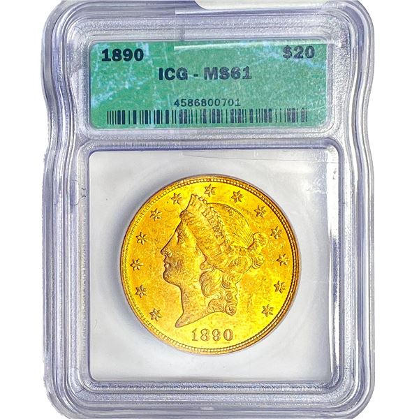 1890 $20 Gold Double Eagle ICG MS61
