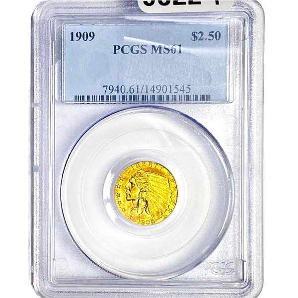 1909 $2.50 Gold Quarter Eagle PCGS MS61
