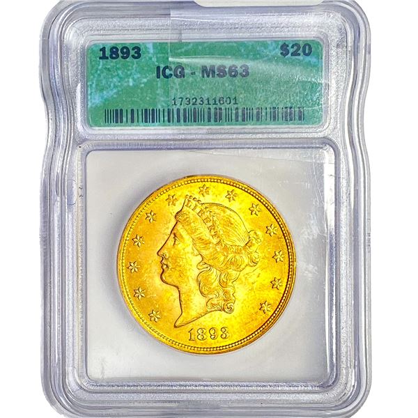 1893 $20 Gold Double Eagle ICG MS63
