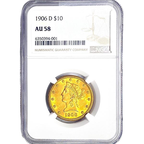1906-D $10 Gold Eagle NGC AU58