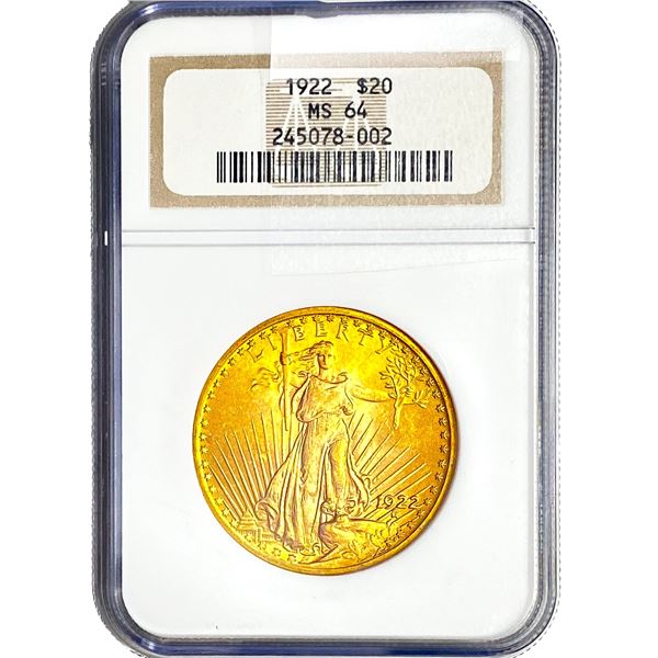 1922 $20 Gold Double Eagle NGC MS64