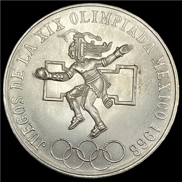 1968 Mexico Silver 25 Pesos Olympic Coin  CHOICE BU