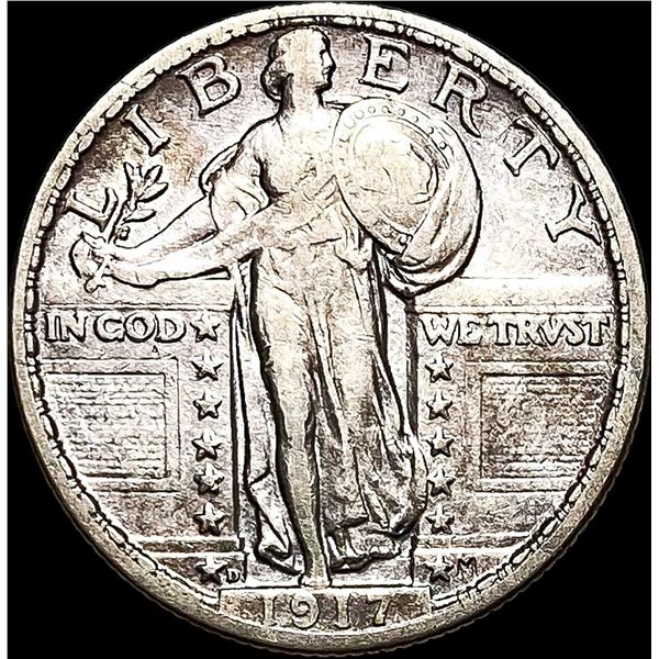 1917-D T2 Silver Standing Liberty Quarter  NEARLY UNCIRCULATED